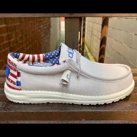 White Patriotic Hey Dude Shoes 